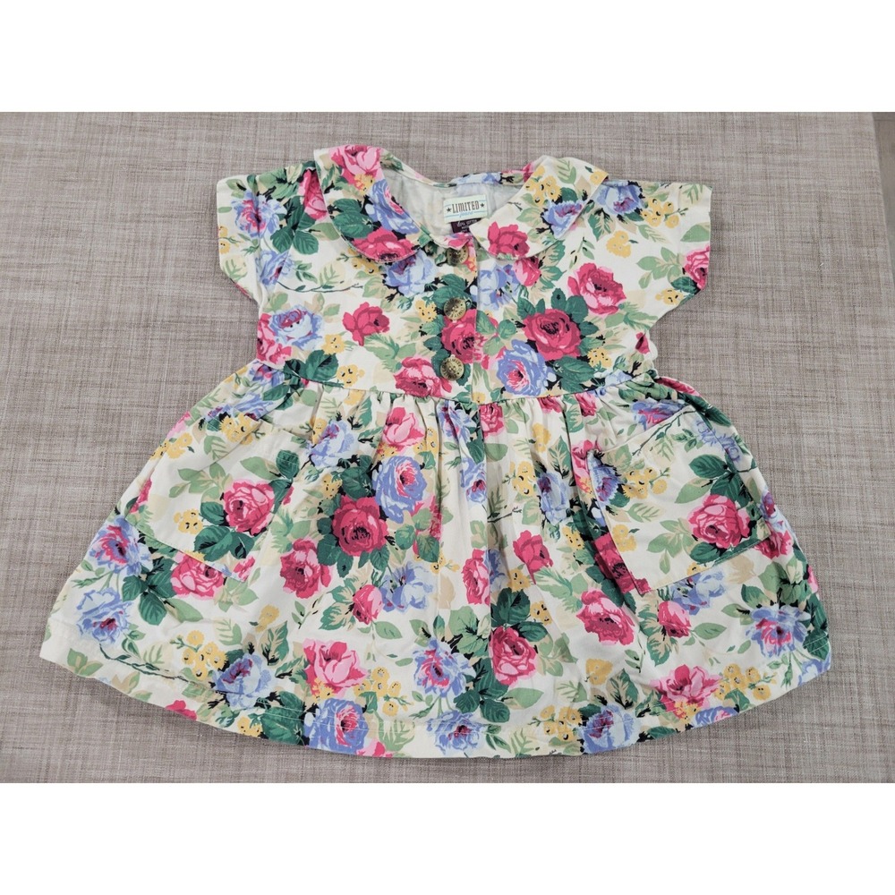 Vintage Limited Jeans Girls Floral‎ Rose Print Dress Peter Pan Collar 90s Cotton